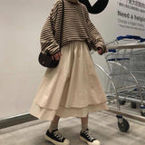 2000s fashion Pleated Skirt Spring, Autumn and Winter High Waist Slimming A- line Skirt Loose Korean Style Slimming Solid Color Mid-Length Skirt