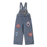 2000s fashion Funny Cartoon Denim Suspender Pants Men and Women Spring New Loose BF American Retro One-Piece Trousers