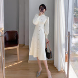 Ebbgo 2000s fashion Autumn and Winter Women's Elegant Hepburn Style Sweater Skirt Half Turtleneck Inner Wear Mid-Length Knitted Long Sleeve Dress