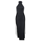 cybergoth dress to impress Slim-Fit Slimming Hot Girl Hip Strap Dress Sexy Halter Hollow-out Double Slit Dress