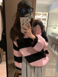 fall sweater Lazy Thick Striped Loose plus Size Pullover Sweater Lantern Sleeve Pullover Women's Autumn and Winter New G9