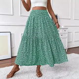 summer outfits inspo Small Floral Three-Layer Stitching Long Skirt High-Grade Women's A- line Skirt