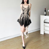 concert outfit dress to impress Wind Spring New Women's Lace Mesh Irregular Bow High Waist Dress