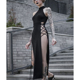 Ebbgo cybergoth dress to impress Slim-Fit Slimming Hot Girl Hip Strap Dress Sexy Halter Hollow-out Double Slit Dress