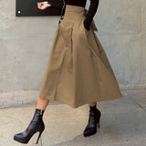 2000s fashion Three-Color Skirt Spring and Autumn A- line Umbrella Skirt Super Popular Bow Large Swing Skirt Slim Waist Dress