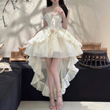 ribbons galore dress to impress Summer New Korean Style White Moonlight First Love Sense Niche Exquisite Waist Slimming Sling Tail Dress Short Skirt for Women