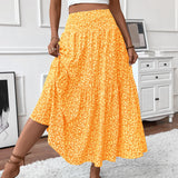 summer outfits inspo Small Floral Three-Layer Stitching Long Skirt High-Grade Women's A- line Skirt