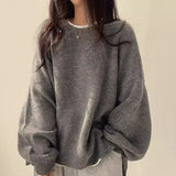 fall fashion Chic Autumn and Winter French Style Lazy round Neck Side Slit Loose Casual All-Match Long Sleeve Warm Knitted Sweater