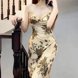 y2k outfits French Style Light Mature Artistic Conception Oil Painting Retro Dress Swing Collar Slim Waist Strap Mid-Length Elegant New Chinese Style