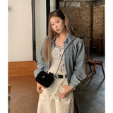 90s streetwear Korean Style Wash Denim Coat Four Seasons All-Match Tannin Jacket Coat