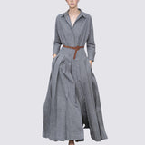 barn jacket outfits Super Long Shirt Dress for Women Spring and Autumn Long Pleated Large Swing Dress Fashionable Trendy Waist-Tight to Ankle Dress