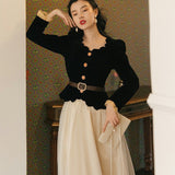 cybergoth dress to impress Retro Wavy round Neck Long Sleeve Velvet Coat with Mesh Skirt French Fairy Style Suit Skirt