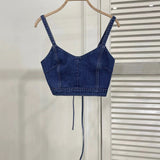 Ebbgo grunge dti Denim Outer Wear Small Camisole Korean Style Cross Strap Beauty Back Short Stackable Outer Wear Top for Women