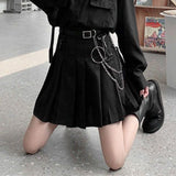 grunge outfits Black Pleated Skirt Female Summer Student Skirt Uniform Skirt Hot Girl Tooling High Waist Word Skirt Fashion