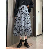 church outfit Flocking Skirt Women's Spring and Summer New Mesh Pleated Japanese Skirt A- Line Skirt Floral Spring Skirt