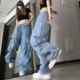 y2k outfits American Retro Overalls Women's Summer High Waist Straight Wide Leg Design Sense Niche Loose Casual Mopping Pants Fashion