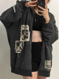 Ebbgo 90s streetwear Baseball Uniform Cardigan Coat Women's Spring and Autumn Wide Zipper Loose Lazy Style Hooded Sweater