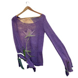 knitted Purple Flower Mohair Knitted Top for Women Spring French Retro Loose Lazy Thin Hollow Sweater