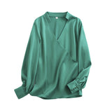 work outfits women Spring New Satin Shirt French Style High-Grade Texture Wrap V-neck Puff Sleeve All-Match Shirt for Women