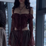 frat boy outfits New off-Shoulder off-Shoulder Sexy Wooden Ear Bell Sleeve Slimming Lace Irregular Lace-up Cardigan Top