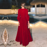 Ebbgo  -  Evening dresses red long sleeve dinner dress party ball gown host's fishtail star shining h333