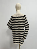 Ebbgo   Women Black and White Striped Cutout Knit Crew Neck Pullover  Fall/Winter Ladies Vintage Sweater Loose Female Tops