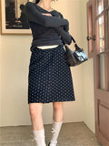 Ebbgo  Chic Polka Dots Mid-Length Skirts Women Vintage Casual Office Lady High Street Elegant All Match Fashion Spring