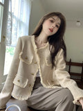 Ebbgo  Temperament Sweet Tassel Coat Women Fashion Round Neck Single Breasted Korean Gentle Soft Solid Loose Spring Female Chic Jacket