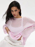 Ebbgo  -  Knitted See Through Top Shirts Women Loose Long Sleeve Mesh Pullover Sweatshirt Elegant Smock Spring Lady Y2K Streetwear