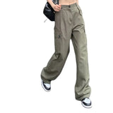 Ebbgo  -  Slim Camouflage Overalls Casual Pants Summer Thin Loose Straight Tube High Waist Wide Leg Pants Floor Pants Pants Women