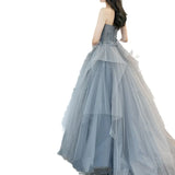 Ebbgo  -  Elegant Gown Evening Dress Long Art Exam Vocal Music Host Pettiskirt Costume Grey Dresses HJ2203