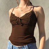 Ebbgo  Sexy Lace lace up camisole for Summer Women's Camis 2024 New Sexy Backless Brown V-neck strapless camisole for Ladies