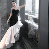 Ebbgo  -  Evening dress ball gown party dresses black fishtail flower women host's dress h8290