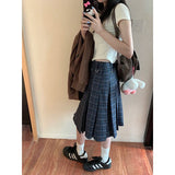 Ebbgo  Plaid high waist slim mid-length pleated skirt show thin college style high waist a-line skirt