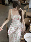 Ebbgo  -  Elegant Sleeveless Slim Beach Party Midi Dresses for Women Summer New Korean Fashion Casual Flower Female Clothing