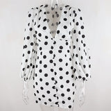 Ebbgo  -   Elegant French Polka Dot Print Slim Fit Dress Lady Lantern Sleeve Mini Dress Women Sexy Deep-V Single Breasted High Street Dress