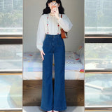 Ebbgo  High Waist Shot Blue Trousers Straight Leg Women's Jeans with Pockets Pants for Woman South Korea Original 2024 Korean Style Z R