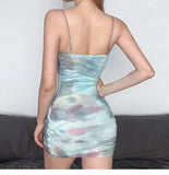 Ebbgo  -  Summer New Spicy Girl Personalized Tie Dye Fashion Sling Dress Pleated Sexy Wrapped Hip Short Skirt for Women