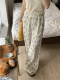 Ebbgo  Women Floral Pants Loose Chic Wide Leg Summer Office Lady Slim  Daily Straight New All Match Streetwear Printed