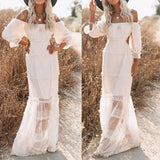 Ebbgo  -  Beach Vestidos De Fiesta Lace Dress Women Elegant White Backless Sexy Evening Maxi Dresses Female Boho Slim Wedding Party Dress