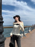 Ebbgo  -  Autumn Off Shoulder Sexy Knitted Sweater Casual Bodycon Tops Woman Elegant Korean Fashion Jumpers Outwear Chic Top