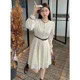 Ebbgo  -  Elegant Korean Fashion Mini Dress y2k Autumn Ladies Aesthetic Lace Long-sleeved Dresses Fashion Temperament Dress