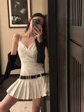 Ebbgo  Fashion Sexy Sleeveless A-line Vestidos Mujer Summer New White Strap Dresses Y2k E-Girl High Waist Ruched Dress for Women