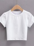 Ebbgo  Cotton Crop Tops T shirt Women  Female Summer Cropped Bodycon T-Shirts Fashion O-neck White y2t Tshirt Sexy Short Tees