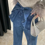 Ebbgo   Vintage Fashion Women's Bows Wide Leg Straight Jeans 2024 Spring Summer Trendy New Items High Waist Denim Pants Female