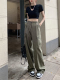 Ebbgo  -  Slim Camouflage Overalls Casual Pants Summer Thin Loose Straight Tube High Waist Wide Leg Pants Floor Pants Pants Women