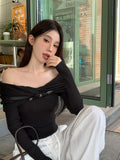 Ebbgo  -  Autumn Off Shoulder Sexy Knitted Sweater Casual Bodycon Tops Woman Elegant Korean Fashion Jumpers Outwear Chic Top