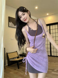 Ebbgo  Two Pieces Set Y2k Aesthetic Hollow Out Knitted Streetwear Bandage Sleeveless Dress + Summer Sexy Solid Harajuku Veistidos Women