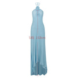 Ebbgo  - Blue Elegant and Beautiful Womens Dresses for Beach Sexy Halter See Through Mesh Dress Floor Length Appliques Dress