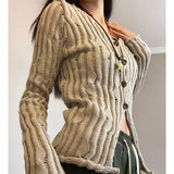 Ebbgo  -  Y2K Hole Knitted Cardigan Women Streetwear Hollow Out Sweater Coat Harajuku Vintage V Neck Tunic Knitwear Korean Slim Jumper Top